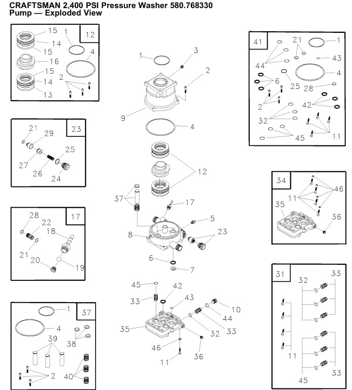 Craftsman Pressure Washer 580768330 PUMP PARTS